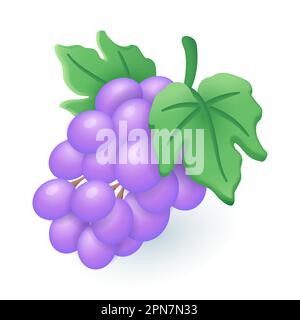 Ein Haufen reifer süßer Trauben mit Blättern, 3D Icon Stock Vektor