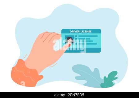 Die Hand einer Frau, die einen Führerschein aus Plastik hält Stock Vektor
