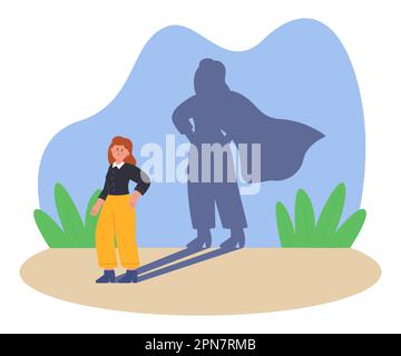 Erfolgreiche Frau mit Superhelden-Shadow-Flat-Vektor-Illustration Stock Vektor