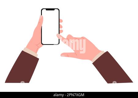Männliche Hände mit Handyvektor isoliert. Stock Vektor