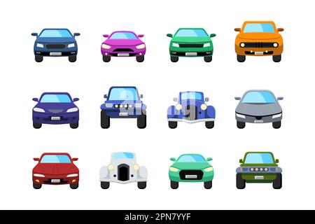 Vorderansicht von modernen und Oldtimer-Vektorbildern Stock Vektor