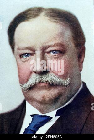 William Howard Taft, der am 4. März 1909 Präsident der Vereinigten Staaten wurde, Nachfolger von Präsident Roosevelt. Ein republikanischer Politiker, der bis 1913 als Präsident diente. Seine Anstellung kam zwischen Theodore Roosevelt und Woodrow Wilson. Von einem gebundenen Jahr: Das wunderbare Jahr 1909. Eine illustrierte Aufzeichnung bemerkenswerter Leistungen und Ereignisse der Daily News, London und Manchester, veröffentlicht von Headley Brothers, 1909. Stockfoto