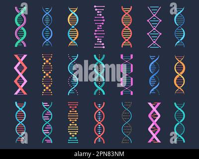 DNA-Piktogramme, Genformen. Biologische Elemente, genetische Helix-Code-Forschung. Medizinische Sequenzgene, lebendige einfache Vektorzeichen Stock Vektor