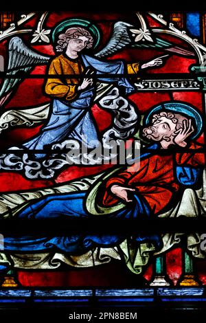 Auxerre Kathedrale. Buntglas. Der Traum von St. Joseph. Auxerre. Frankreich. Stockfoto