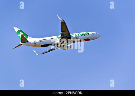 Barcelona, ​​Spain; 12. März 2023: Boeing 737 Flugzeug der Transavia Company, startet vom Josep Tarradellas Flughafen Barcelona-El Prat Stockfoto