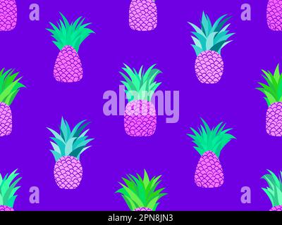 Ananas-Set isoliert auf weißem Hintergrund. Violette Ananas mit grünen Blättern, tropische Früchte. Symboldesign für Banner, Print und Werbeartikel Stock Vektor