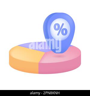 Tortendiagramm mit drei Segmenten und Pin mit Prozentzeichen 3D Symbol Stock Vektor