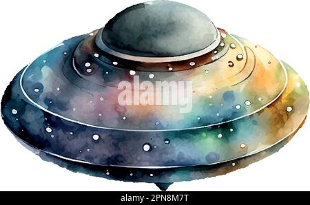 UFO Watercolor Holiday Vector Illustration Galaxy Space Humanoid Stock Vektor