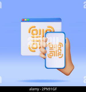 3D QR-Code-Symbol auf Smartphone in der Hand Stock Vektor