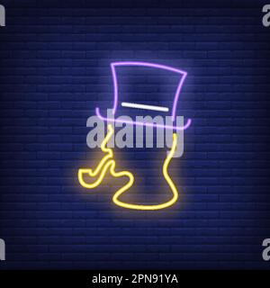 Silhouette eines Mannes mit Hut und Pipe-Neon-Zeichen Stock Vektor