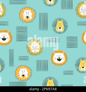 Seamless pattern with cute cartoon lions. Vector illustration. Stock Vektor