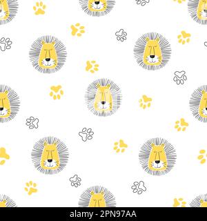 Seamless cute cartoon lion pattern. Vector illustration Stock Vektor