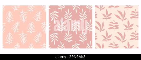 Set Mit Nahtlosem Blumenmuster Im Retro-Stil Und Blätterdruck Stock Vektor