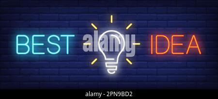 Beste Idee Neontext mit Glühbirne Stock Vektor