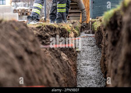 Beton im Boden für das Fundament des Gebäudes Stockfoto