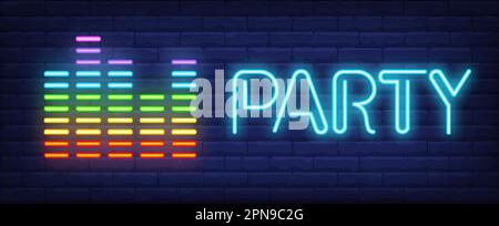 Party Neon Text mit Equalizer Skala Stock Vektor