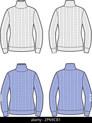 Strickpullover für Damen. Vorne und hinten. Stock Vektor