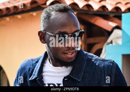 Roquebrune Cap Martin, Frankreich. 13. April 2023. Usain BOLT anlässlich der Tennisveranstaltung Rolex Monte-Carlo, ATP Masters 1000 am 13. April 2023 im Monte-Carlo Country Club in Roquebrune Cap Martin, Frankreich - Photo Matthieu Mirville/DPPI Credit: DPPI Media/Alamy Live News Stockfoto