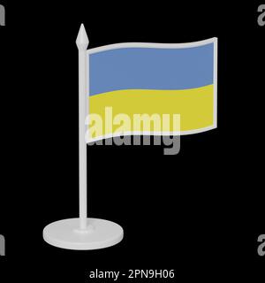 Hochwertiges 4000x4000-Pixel-Rendering der ukrainischen Flagge als Kunststoffspielzeug, isoliert auf schwarzem Hintergrund. Clipping-Patch. Stockfoto