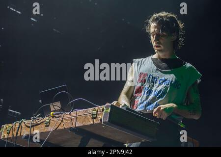 Madison, USA. 16. April 2023. Matt Stephenson von Machine Girl im Sylvee am 16. April 2023 in Madison, Wisconsin (Foto: Daniel DeSlover/Sipa USA). Kredit: SIPA USA/Alamy Live News Stockfoto