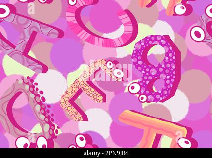 Zeichentrickfilm englische Buchstaben nahtlose Monster mit Augenmuster für Kinderbekleidung und Accessoires, Bettwäsche und Stoffe und Kindergarten-Tex Stockfoto