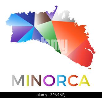 Bunte Menorca-Form. Mehrfarbiges Insellogo im geometrischen Stil. Modernes, trendiges Design. Saubere Vektordarstellung. Stock Vektor