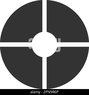 Ringdiagramm oder Tortendiagramm. Kreis geteilt auf 4 gleiche Schichten. Raddiagramme mit vier isolierten Segmenten auf weißem Hintergrund. Grafische Vektordarstellung. Stock Vektor