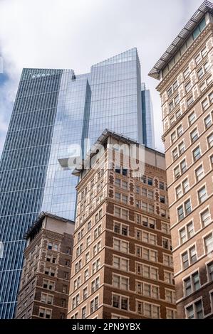 Historische und moderne Architektur im Zentrum von Housons Finanzdistrikt. Stockfoto