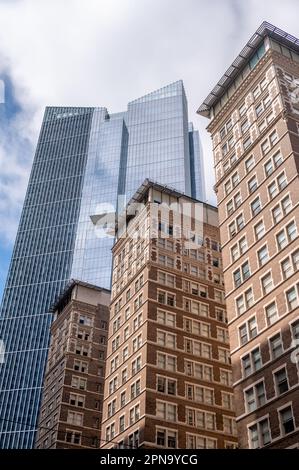 Historische und moderne Architektur im Zentrum von Housons Finanzdistrikt. Stockfoto