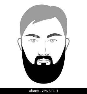 Vollbart, mittellang, Männer im Gesicht, Illustration, Gesichtsbehaarung, Schnurrbart. Flache Kollektion mit Modeschablonen in Vector Grey Black Portrait Male. Stilvolle, isolierte Frisur auf weißem Hintergrund. Stock Vektor