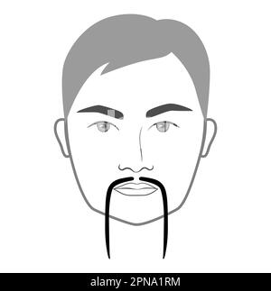 Fu Manchu Schnurrbart Männer im Bartstil sind Illustration Gesichtsbehaarung. Vector Grey Portrait Male Fashion Template Flat Barber Collection Set. Stilvolle, isolierte Frisur auf weißem Hintergrund. Stock Vektor