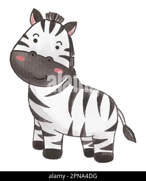 Zebra . Aquarelle Farbgestaltung. Niedlicher Tierkarikaturencharakter. Stehposition. Vector . Stock Vektor