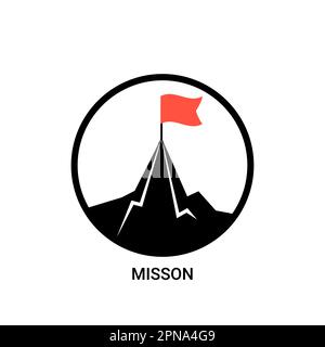 Symbol für die flache Mission der Bergflagge. Success Startup Vector Design-Ziel. Mountain Mission Herausforderung Motivation Ehrgeiz Karriere Ziel Illustration. Stock Vektor