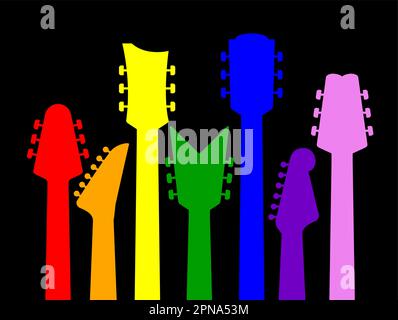 Gitarren Headstock Vektor elektrischer Hals farbenfrohe abstrakte Ikone. Logo-Symbol für das Akustik-Rock-Instrument des Gitarrenkopfs Stock Vektor