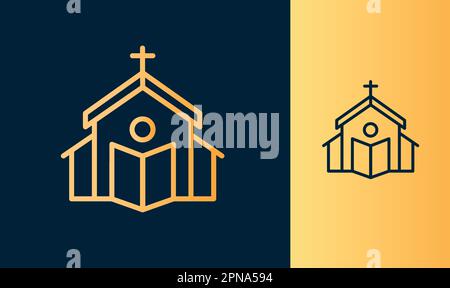 Kirchensymbol mit buchförmiger Tür in Gold und Dunkelblau Stock Vektor