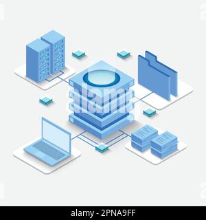 Berechnung von Big Data Center, Informationsverarbeitung, Datenbank. Internet-Datenverkehr-Routing, isometrische Vektortechnologie im Serverraum Stock Vektor