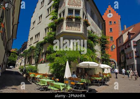 Meersburg, Marktplatz, Obertor Gate Tower, Bodensee, Bodensee, Baden-Württemberg, Deutschland Stockfoto