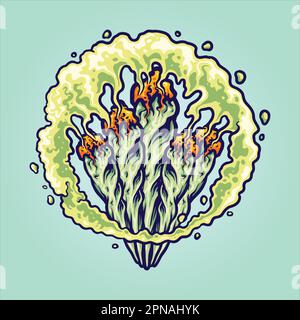 Marihuana-Verbindungen mit kreisförmigem Rauch Logo Illustrationen Vektor für Ihr Arbeitslogo, Merchandise-T-Shirt, Aufkleber und Etikettendesigns, Poster, Grußauto Stock Vektor