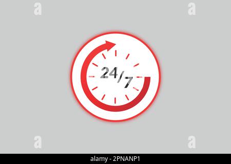 24-Stunden- und 7-Tage-Uhr mit Pfeilsymbol Stock Vektor