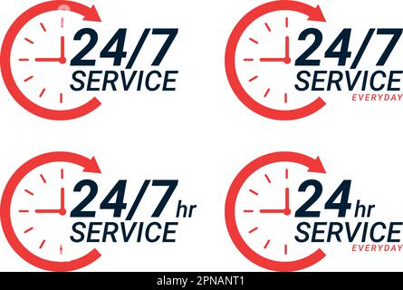 24-Stunden-Service täglich Uhr mit Pfeilsymbol Stock Vektor