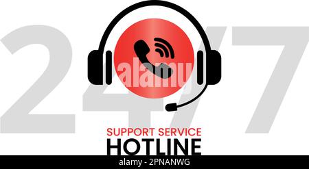Support-Hotline-Kopfhörer mit Mikrofon und Anrufsymbol. Stock Vektor
