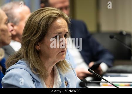 Kongressabgeordnete Madeleine Dean (D) nimmt am 17. April 2023 an der Anhörung des Justizkomitees zum Thema Gewaltverbrechen in New York City im Javits Federal Building in New York City Teil Stockfoto