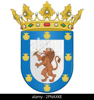 Vektordesign des Wappen der Hauptstadt Santiago Chile. Schild von Santiago Chile mit einem wilden Löwen, der ein Schwert hält Stock Vektor