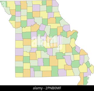 Missouri - sehr detaillierte, bearbeitbare politische Karte. Stock Vektor