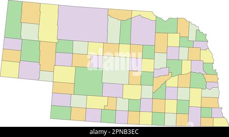 Nebraska - sehr detaillierte, bearbeitbare politische Karte. Stock Vektor