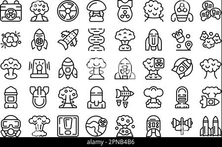 Atomwaffensymbole setzen Konturvektor. Militärschiff. Ein Waffenboot Stock Vektor