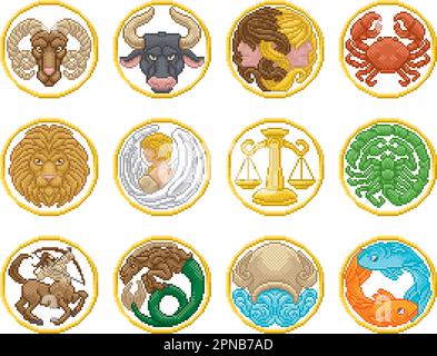 Zodiac Horoscope Pixel Art Astrologie Sternzeichen Stock Vektor