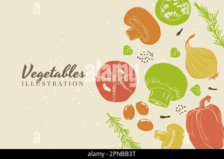 Gemüsestruktur mit handgezeichneten Retro-Farben Stock Vektor