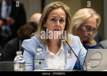 New York, New York, USA. 17. April 2023. Kongressabgeordnete Madeleine Dean (D) nimmt an der Feldbesichtigung des Justizkomitees zum Thema Gewaltverbrechen in New York City im Javits Federal Building Teil (Kreditbild: © Lev Radin/Pacific Press via ZUMA Press Wire), NUR REDAKTIONELLE VERWENDUNG! Nicht für den kommerziellen GEBRAUCH! Stockfoto