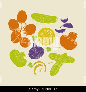 Gemüsespezifikation handgezeichnete Retro-Farben-Stilvektor Stock Vektor